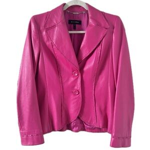 Escada Hot Pink Lambskin Leather Blazer Jacket EU 38 / US 8 / M